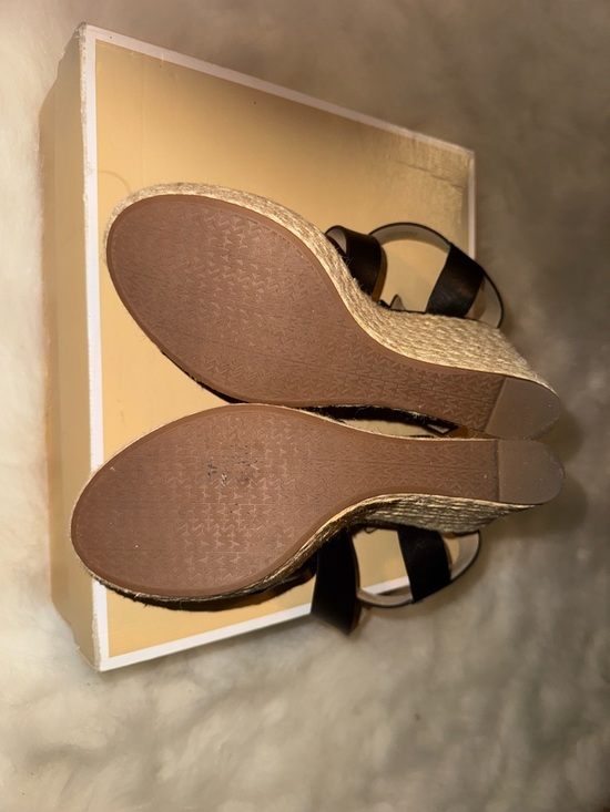 Michael Kors Black Leather Crisscross Wedge Sandals - Picture 7 of 8